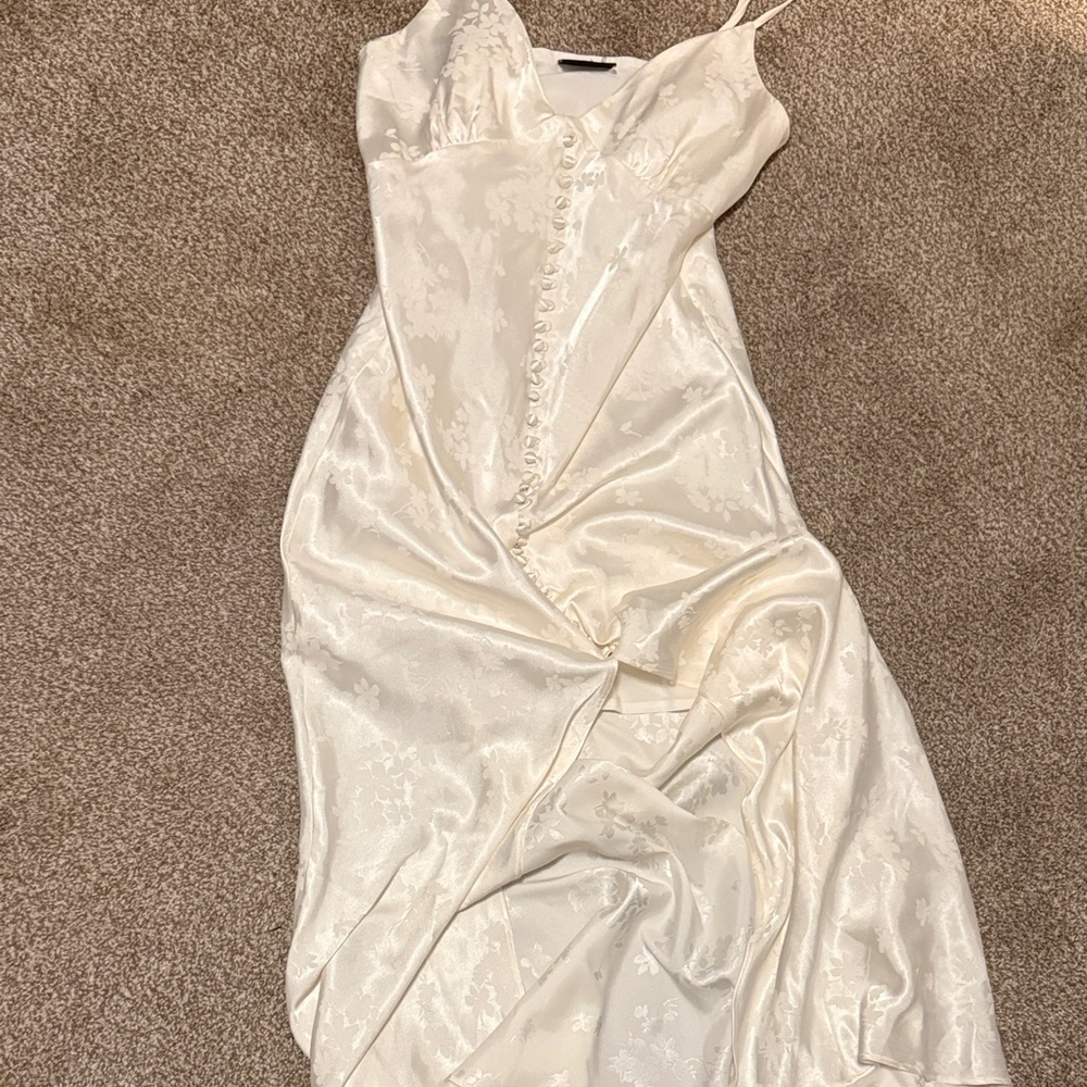 Vici White Satin Slip Dress with Navy Label